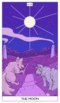 border card card_template fortune_telling major_arcana moon tarot tarot_card the_moon_(tarot) tower white_border run_rabbit_bounce canid canine canis domestic_dog mammal hi_res