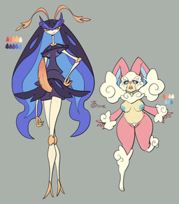 antennae_(anatomy) anthro blue_eyes breasts buckteeth color_swatch duo erection female fur genitals grey_background gynomorph herm intersex intersex/female nipples penis pink_body purple_body red_eyes simple_background teeth white_body white_fur white_wool wool_(fur) honeydewt1me nintendo pokemon arthropod generation_4_pokemon generation_7_pokemon lagomorph lopunny mammal pheromosa pokemon_(species) ultra_beast digital_media_(artwork) hi_res model_sheet