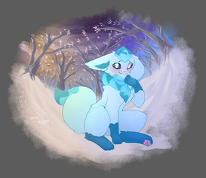 bashful big_tail blue_eyes blush cheek_tuft cloud detailed_background dipstick_tail ears_down facial_tuft feral gloves_(marking) leg_markings looking_at_viewer male markings night pawpads paws pink_pawpads pivoted_ears plant quadruped raised_paw sitting smile snow socks_(marking) solo star sunset tail tail_markings tree tuft pdart nintendo pokemon fan_character shiver_(shivereevee) eevee eeveelution generation_1_pokemon generation_4_pokemon glaceon hybrid_pokemon pokemon_(species) absurd_res hi_res