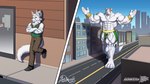 albino anthro bottomwear clothed clothing hair hair_down loincloth macro male muscular solo tied_hair walking agonwolfe agrius_de_silva_(brush-n-quill-coop) bat canid canine canis hybrid mammal wolf 16:9 hi_res widescreen