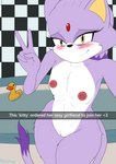 anthro areola bathroom bathtub blush breasts exposure_variation female flat_chested fur genitals hair_down inviting looking_at_viewer nipples nude purple_body purple_fur pussy selfie simple_background small_breasts smile solo thick_thighs white_body white_fur yellow_eyes vexxyvex sega sonic_the_hedgehog_(series) blaze_the_cat felid feline mammal absurd_res hi_res