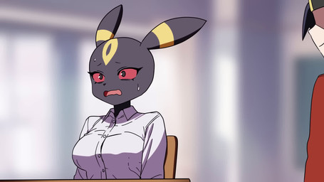 anthro anthrofied backwards_baseball_cap backwards_hat baseball_cap bent_over big_breasts black_body black_clothing black_eyes black_fur black_hair black_hat black_headwear black_shirt black_topwear bodily_fluids breasts chair cleavage clothed clothing desk dialogue female fist frown fur furniture grin hair hat headgear headwear heart_eyes heart_symbol hoodie human_on_anthro inside interspecies lock male male/female markings music obscured_eyes offscreen_sex open_clothing open_mouth open_shirt open_topwear paper red_clothing red_hoodie red_sclera red_topwear school shirt smile sound_effects speech_bubble spiral spiral_eyes sweat table tan_body tan_skin text thinking topwear white_clothing white_hoodie white_shirt white_topwear yellow_body yellow_clothing yellow_fur yellow_hat yellow_headwear yellow_markings hakkim nintendo pokemon ethan_(pokemon) eeveelution generation_2_pokemon human mammal pokemon_(species) umbreon 16:9 2025 2d_animation animated english_text hi_res long_playtime sound webm widescreen