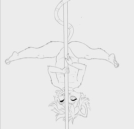 anthro dancing hair male pawpads paws pole pole_dancing shota solo spread_legs spreading upside_down young young_anthro young_male smol_boye domestic_cat felid feline felis mammal hi_res