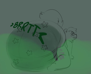 ambiguous_gender anthro clothed clothing diaper fart kneeling looking_at_viewer looking_back rear_view solo stink_fumes wearing_diaper brappanda hi_res