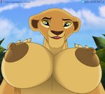 anthro anthrofied big_breasts blue_eyes breasts disney el-loko eyebrows felid female fur hand_on_breast hi_res lion looking_down mammal nails nala_(the_lion_king) nipples open_mouth pantherine patreon patreon_logo patreon_username plant seductive simple_eyes sky skyscape smile solo text the_lion_king twitter twitter_logo url yellow_body yellow_fur yellow_sclera