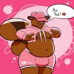 anthro belly briefs bulge clothed clothing drawyourfursona front-print_briefs hat headgear headwear heart_symbol hoodie male overweight overweight_male pink_briefs pink_clothing pink_underwear print_briefs print_clothing print_underwear simple_background slightly_chubby solo teeth topwear twitter_hoodie underwear zackdadawg meme_clothing korbin_(character) canid canine mammal raccoon_dog tanuki 1:1 2018 digital_media_(artwork) hi_res meme