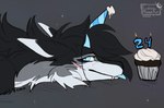 black_body black_fur blue_eyes blue_horn blue_tongue cupcake female feral food fur grey_body grey_fur horn solo tongue white_body white_fur endermoonfur mythology ender_(endermoonfur) dragon furred_dragon furred_scalie mythological_creature mythological_scalie scalie