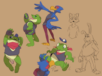 4_toes 5_fingers anthro barefoot beak biped black_clothing black_shirt black_topwear blood blue_body blue_eyes blue_feathers blue_seam_briefs blue_seam_underwear blush bodily_fluids bottomless briefs clothed clothing colored_seam_briefs colored_seam_underwear duo feathers feet fellatio fingerless_gloves fingers foreskin front_view genitals gloves grey_clothing grey_shirt grey_tank_top grey_topwear half-erect handwear hat headgear headwear kerchief long_ears male male/male marroon_briefs marroon_pants neckerchief neckwear nosebleed open_mouth open_smile oral pantsless pantsless_anthro pantsless_male penile penis pose red_body red_briefs red_clothing red_feathers red_kerchief red_neckerchief red_underwear sex shirt side_view simple_background smile solo tank_top toes toony topwear underwear yellow_beak flookz nintendo star_fox falco_lombardi fox_mccloud peppy_hare slippy_toad amphibian avian bird canid canine fox frog lagomorph leporid mammal rabbit 2022 absurd_res digital_media_(artwork) hi_res multiple_images