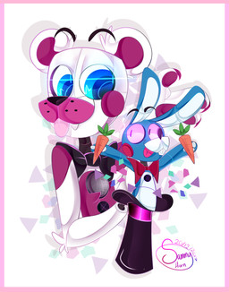 bow_(feature) bow_tie clothing duo hat headgear headwear machine male puppet simple_background top_hat sideshow-spottus five_nights_at_freddy's scottgames sister_location funtime_freddy_(fnafsl) puppet_bonnie_(fnafsl) animatronic bear lagomorph leporid mammal rabbit robot 2017 absurd_res digital_media_(artwork) hi_res letterbox