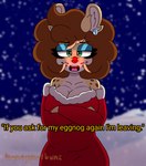 annoyed anthro bedroom_eyes big_breasts breasts christmas_clothing cleavage clothed clothing crossed_arms female glowing holidays narrowed_eyes outside seductive slightly_chubby slightly_chubby_female snow snowing solo wide_hips honibnuuy christmas darline_(honibnuuy) deer mammal hi_res