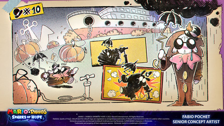 air_inflation air_pump anchor anthro bent_arm black_clothing black_eyewear black_hat black_headwear black_sky black_sunglasses body_size_growth bow_tie bowler_hat brown_trenchcoat button_(fastener) chain closed_frown clothed clothed_anthro clothed_male clothing cloud copyright_symbol eyewear food frown frowning_at_viewer fruit fur grass hat headgear headwear holding_object holding_umbrella hose hose_inflation inflatable_toy inflation leaf looking_at_viewer male mitten_hands motion_lines mouth_closed number outside pink_bow_tie plant puffed_cheeks pumpkin railing raining ship shrub size_transformation sky solo storm sunglasses symbol tape tears_of_sadness text text_box title transformation umbrella vehicle waddling walking watercraft white_body white_fur window year fabio_pochet mario_bros mario_plus_rabbids_sparks_of_hope nintendo raving_rabbids rayman_(series) ubisoft t.s._woodrow lagomorph mammal rabbid 2022 absurd_res artist_name colored comic crossover digital_drawing_(artwork) digital_media_(artwork) english_description english_text hi_res official_art shaded