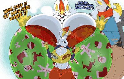 against_surface anthro balls big_balls big_breasts big_bulge big_nipples big_penis black_eyebrows black_mouth blue_clothing blue_jacket blue_shirt blue_topwear bottomwear bra breast_squish breasts brown_bottomwear brown_clothing brown_pants buckteeth bulge clothing dialogue dipstick_ears ear_markings eyebrows eyes_closed female festive_clothing front_view genitals gloves green_clothing green_shirt green_topwear grey_body grey_ears group hair handwear holidays huge_balls huge_breasts huge_bulge huge_nipples huge_penis hyper hyper_balls hyper_breasts hyper_bulge hyper_genitalia hyper_nipples hyper_penis jacket male motion_lines multicolored_ears muscular muscular_anthro muscular_male navel nipple_outline nipples on_glass open_mouth open_smile pants penis pink_tongue red_bottomwear red_bra red_clothing red_ear_tips red_eyes red_pants red_underwear shirt smile smothering squish stuck teeth text text_on_clothing thick_thighs throbbing throbbing_bulge tight_clothing tongue topwear trio underwear white_body white_ears white_hair yellow_clothing yellow_gloves yellow_handwear yellow_inner_ear yellow_shirt yellow_topwear thiccbuns christmas nintendo pokemon cinder_(thiccbuns) robbie_(thiccbuns) scorch_(thiccbuns) cinderace generation_8_pokemon lagomorph leporid mammal pokemon_(species) rabbit scorbunny 2025 absurd_res colored digital_media_(artwork) english_text hi_res shaded