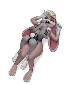 3_toes anthro big_breasts breast_grab breasts bunny_costume clothed clothing costume eyes_closed faceless_anthro faceless_character faceless_female feet female female/female fur grey_body grey_fur hand_on_breast long_ears lying on_back scut_tail short_tail tail tan_body tan_fur thick_thighs toes wide_hips qupostuv35 disney looney_tunes warner_brothers zootopia judy_hopps lola_bunny lagomorph leporid mammal rabbit crossover hi_res