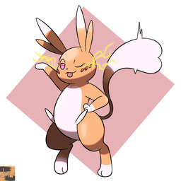 ear_tuft electricity female fur heart_tail looking_at_viewer one_eye_closed orange_body simple_background smile solo standing tail tongue tongue_out tuft white_body white_fur wink reallydarkandwindie fakemon nintendo pokemon fan_character lovchu mammal rodent 1:1 digital_drawing_(artwork) digital_media_(artwork) hi_res