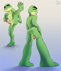 anthro anus balls bodily_fluids butt erection genitals male non-mammal_balls nude penis perineum solo sweat purplevelbeth captain_laserhawk:_a_blood_dragon_remix bullfrog_(captain_laserhawk) amphibian frog absurd_res hi_res