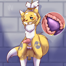 anal anal_orgasm anal_penetration animal_genitalia animal_penis anthro ball_stretcher balls bdsm big_buttplug black_sclera blue_eyes blush bodily_fluids bondage bound brick_wall buttplug buttplug_in_ass buttplug_insertion canine_genitalia canine_penis cock_and_ball_torture cum cum_drip cum_in_mouth cum_inside cum_on_belly cum_on_body cum_on_chest cum_on_face cum_while_penetrated cutaway dildo dildo_in_ass dildo_insertion dipstick_tail dripping ejaculation erection femboy forced forced_orgasm front_view fur genital_fluids genital_torture genitals hands-free hands_above_head hands_tied internal knot looking_pleasured male markings multicolored_tail nude object_in_ass open_mouth orgasm pain penetration penis pink_penis plug_(sex_toy) plug_insertion sex_toy sex_toy_in_ass sex_toy_insertion shota simple_background slim solo submissive submissive_male tail tail_markings wall_(structure) yellow_body yellow_fur young young_anthro maverick bandai_namco digimon canid canine digimon_(species) mammal renamon 1:1 hi_res