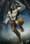 abs absurd_res action_pose animal_genitalia animal_penis anthro armpit_hair balls black_pawpads body_hair brown_body brown_fur canid canine canine_genitalia canine_penis canis claws deaddragonp digitigrade erection fangs fog forest fur genitals happy_trail hi_res knot male mammal muscular muscular_anthro muscular_male mythological_canine mythological_creature mythology neck_tuft night nude on_one_leg open_mouth pawpads penis plant pose sharp_teeth sheath solo standing tan_body tan_fur teeth tree tuft vein veiny_penis were werecanid werecanine werewolf white_body white_fur wolf yellow_eyes