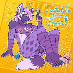 5_fingers 5_toes abstract_background anthro armpit_hair ball_tuft balls blue_eyes blue_nails blue_toenails body_hair circumcised circumcision_scar colored_nails colored_toenails digit_ring ear_piercing facial_piercing feet fingers foot_fetish foot_focus fur genital_piercing genital_scar genitals glans hair humanoid_feet humanoid_genitalia humanoid_hands humanoid_penis inner_ear_fluff jewelry looking_down male nails nipples nose_piercing nude penis penis_piercing piercing plantigrade prince_albert_piercing purple_body purple_fur purple_penis ring scar septum_piercing solo tail toe_ring toenails toes tongue tongue_out tuft naudiz_(artist) hyena mammal 1:1