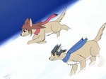 blue_hair blue_scarf brown_eyes brown_hair duo female feral hair male pink_scarf quadruped red_eyes running scarf snow tail tan_body nekori wolf_children ame_(wolf_children) yuki_(wolf_children) canid canine canis mammal wolf 2013 4:3 dated digital_drawing_(artwork) digital_media_(artwork) signature brother_(lore) brother_and_sister_(lore) sibling_(lore) sister_(lore)