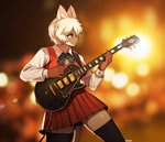 anthro black_clothing black_legwear black_thigh_highs bottomwear bow_tie clothed clothing electric_guitar female fully_clothed fur grey_eyes guitar hair humbucker legwear musical_instrument pleated_skirt plucked_string_instrument short_hair skirt solo string_instrument tail tail_under_skirt thigh_highs white_hair pgm300 gibson les_paul felid feline mammal digital_media_(artwork) hi_res shaded signature