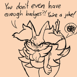 angry anthro belly breasts cross-popping_vein featureless_breasts female fingers hand_on_hip inner_ear_fluff narrowed_eyes open_mouth simple_background solo tail talking_to_viewer tan_background text thick_thighs tuft squeezysquisher nintendo pokemon braixen generation_6_pokemon pokemon_(species) 1:1 2025 digital_drawing_(artwork) digital_media_(artwork) english_description english_text hi_res portrait sketch three-quarter_portrait