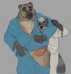 anthro balls blush duo erection genitals hug humanoid_hands keikogi male male/male martial_arts_uniform penis sportswear horrorbuns bear mammal procyonid raccoon 2022