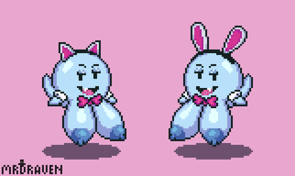 areola big_breasts black_eyes blue_areola blue_body blue_nipples bouncing_breasts bow_tie breasts cuff_links duo fake_cat_ears fake_ears fake_rabbit_ears female half-closed_eyes huge_breasts looking_at_viewer narrowed_eyes nipples not_furry open_mouth pink_background simple_background mrdraven mario_bros nintendo lahla_(mario) peeka_(mario) boo_(mario) ghost spirit animated digital_media_(artwork) loop pixel_(artwork) pixel_animation sibling_(lore) sister_(lore) sisters_(lore) twins_(lore)