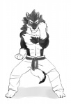 abs anthro biceps chest_tuft claws clothed clothing countershading fist fur karate looking_at_viewer male muscular muscular_anthro muscular_male nipples pecs simple_background solo tail topless tuft white_background genchi orion_(aluminemsiren) canid canine canis mammal wolf greyscale monochrome