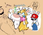 anthro bodily_fluids clothing cum cum_inflation cum_inside erection erection_under_clothing female genital_fluids human_on_anthro inflation interspecies male male_human penetration size_difference smaller_female vaginal vaginal_penetration tagxo_(artist) mario_bros mario_plus_rabbids_kingdom_battle nintendo raving_rabbids rayman_(series) ubisoft mario rabbid_mario rabbid_peach human lagomorph mammal rabbid crossover hi_res