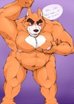 anthro armpit_hair belly blush body_hair humanoid_hands male moobs navel nipples orange_body overweight overweight_male purple_background simple_background solo text hopelesshighschool the_human_heart_(game) rorik_dahl canid canine canis domestic_dog mammal 2022 english_text hi_res