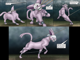 anus balls bdsm blindfold bondage bound captured chain chained cuff_(restraint) dialogue feet feral feral_bondage gag gagged genitals lasso leash male paws restraints rope rope_bondage shackles solo squirm struggling text raptorroper nintendo pokemon eeveelution espeon generation_2_pokemon mammal pokemon_(species) comic digital_drawing_(artwork) digital_media_(artwork) english_text hi_res