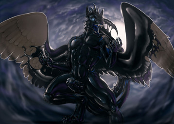3_toes 5_fingers anthro blue_eyes claws corruption erection feathered_wings feathers feet fingers genitals goo_transformation latex liquid_latex male muscular muscular_anthro muscular_male nude open_mouth penis purple_tongue solo tail tan_body tan_feathers teeth toes tongue transformation wings rakisha mythology dragon feathered_dragon feathered_scalie mythological_creature mythological_scalie scalie hi_res