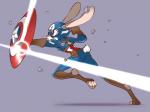 3_toes action_pose anthro cosplay crossover_cosplay feet female pawpads paws pose purple_eyes running shield simple_background solo superhero toeless_legwear toes weapon ramudey disney marvel zootopia captain_america judy_hopps lagomorph leporid mammal rabbit 2017 4:3 crossover hi_res