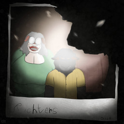 age_difference anthro big_breasts breasts clothing eyewear female glare glaring glaring_at_viewer glasses grey_hair group hair happy huge_breasts jacket larger_female lipstick makeup male male/female male/male obscured_face older_female pattern_clothing photo plaid plaid_clothing scary size_difference smaller_male smile smiling_at_viewer sweater topwear trio yellow_eyes m4n albert_(m4n) judy_(m4n) bovid bovine caprine mammal sheep 1:1 absurd_res hi_res