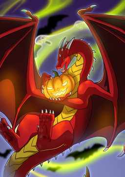 belly claws dewclaw digitigrade feral finger_claws food fruit green_eyes holidays horn jack-o'-lantern male membrane_(anatomy) membranous_wings plant pumpkin red_body red_wings solo tail tailbutt tapering_tail thick_tail white_claws white_horn wings yellow_belly jarts european_mythology halloween mythology zetralth ambient_bat dragon ghost mythological_creature mythological_scalie scalie spirit western_dragon absurd_res digital_media_(artwork) hi_res