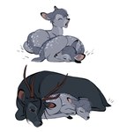 alternate_species ambiguous_gender antlers black_body black_fur duo feral feralized fur furrification grey_body grey_fur hair horn male open_mouth red_eyes sleeping snout yawn young uneasywolf black_butler ciel_phantomhive real_ciel_phantomhive sebastian_michaelis deer mammal absurd_res hi_res brother_(lore) brothers_(lore) sibling_(lore) twins_(lore)