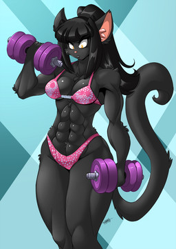 abs anthro bikini breasts clothing exercise female muscular muscular_female solo swimwear two-piece_swimsuit under_boob weightlifting workout chalo upstairstudios las_lindas rachael_saleigh felid feline mammal 2019 hi_res