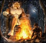 abs anthro antlers athletic backsack balls barefoot biceps big_balls big_muscles bondage_gear bulge butt campfire chair chest_tuft claws clothing detailed_background duo eye_contact feet fire footwear forest fur furniture genitals glistening glowing glowing_eyes harness hooves horn ice kneeling leash looking_at_another male manly melee_weapon moon muscular muscular_male nude outside pecs plant presenting shadow sitting size_difference snow spread_legs spreading submissive sword thong throne tree tuft underwear vein weapon winter delta2094 jager canid canine canis deer hybrid mammal wolf 2012