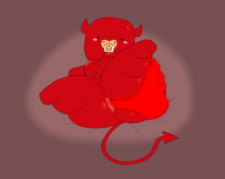 ambiguous_gender anal_fluids anus areola balls belly big_areola big_belly big_butt blush bodily_fluids butt butt_grab duo genitals hand_on_butt horn huge_butt leg_grab male male/ambiguous micropenis moobs navel neonate nipples nude object_in_mouth overweight overweight_male pacifier pacifier_in_mouth penis presenting presenting_anus presenting_hindquarters raised_leg red_body shortstack simple_background small_penis spade_tail spread_butt spreading tail thick_thighs toddler wide_hips young axoarts demon humanoid character_request digital_media_(artwork)
