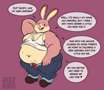 bodily_fluids bottomwear clothing denim denim_bottomwear denim_clothing jeans male nipple_outline nipples obese obese_male overweight overweight_male pants shirt solo sweat tank_top text topwear wolfbuns nintendo nintendo_badge_arcade arcade_bunny lagomorph leporid mammal rabbit english_text hi_res