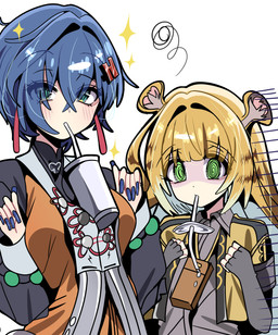 accessory animal_ears asian_clothing big_breasts blonde_hair blue_hair blue_nails blush breasts chinese_clothing clothed clothing collared_shirt colored_nails container cup disposable_cup dress_shirt ear_piercing ear_ring east_asian_clothing female fluffy_ears glistening glistening_hair green_eyes grey_dress_shirt hair hair_accessory hair_between_eyes jacket nails open_clothing open_jacket open_topwear piercing ring_piercing sad shadow_face shirt short_hair simple_background small_breasts sparkles spiral spiral_eyes striped_hair topwear white_background yellow_clothing yellow_jacket_(clothing) yellow_topwear young young_female young_humanoid pinor777 mihoyo zenless_zone_zero belle_(zenless_zone_zero) ju_fufu animal_humanoid felid felid_humanoid human humanoid mammal mammal_humanoid pantherine pantherine_humanoid thiren tiger_humanoid absurd_res hi_res