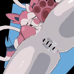 anthro anthrofied anus black_nose blinking blue_body blue_fur blue_inner_ear blue_sclera blush blush_lines bodily_fluids censored_genitalia censored_vulva facesitting facesitting_pov female female_anthro fur genital_fluids head_tuft looking_at_viewer multicolored_body multicolored_ears multicolored_fur nude nude_anthro nude_female open_mouth open_smile pawpads pink_body pink_ears pink_fur pink_pawpads pink_tongue ribbons_(anatomy) sitting_on_another smile solo spread_legs spreading tongue tuft vaginal_fluids vulva white_body white_eyes white_fur sky_necko nintendo pokemon eeveelution generation_6_pokemon pokemon_(species) sylveon 1:1 2025 2d_animation animated censored digital_media_(artwork) loop low_res no_sound short_playtime webm