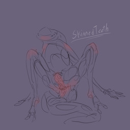 2_toes 3_fingers 4_eyes anthro blush body_blush digitigrade feet female fingers genitals long_tail multi_eye multi_genitalia multi_vulva simple_background solo spread_legs spreading tail text thick_thighs toes unusual_anatomy vulva vulva_blush skinnedteeth 1:1 digital_drawing_(artwork) digital_media_(artwork) english_text hi_res monochrome signature sketch