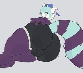 annoyed anthro big_butt blue_baseball_cap blue_body blue_fur boxers_(clothing) bulge bulge_from_behind butt butt_focus butt_grab butt_shot clothing digitigrade fur hand_on_butt huge_butt long_tail looking_back male multicolored_body multicolored_fur presenting presenting_hindquarters rear_view solo suggestive tail underwear fishing_iphone_picture owen_(fishing_iphone_picture) ailurid mammal red_panda 2025 digital_media_(artwork) hi_res