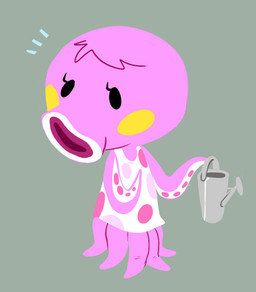 anthro barefoot biped black_eyes blush blush_stickers clothed clothing dot_eyes dress emanata eyelashes feet female flat_chested front_view grey_background head_tuft holding_object looking_away multi_leg multi_limb multicolored_body multicolored_skin pink_body pink_skin pink_spots shift_dress simple_background simple_eyes solo spots suckers suction_cup surprised tentacles toony tuft two_tone_body two_tone_skin watering_can white_body white_skin toonshow animal_crossing nintendo marina_(animal_crossing) aquatic cephalopod coleoid mollusk octopodiform 2015 digital_drawing_(artwork) digital_media_(artwork) full-length_portrait portrait
