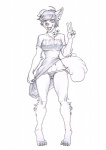 anthro clothed clothing female looking_at_viewer panties skimpy smile solo standing underwear wide_hips autumm_airwave canid canine canis domestic_dog mammal graphite_(artwork) greyscale monochrome traditional_media_(artwork)