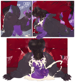 anal anal_penetration anthro balls bent_over big_butt big_penis black_balls black_penis bodily_fluids butt cum cum_in_ass cum_inflation cum_inside cum_pool cum_pooling cum_while_penetrated cumshot duo ejaculation erection eye_roll feet foot_on_face genital_fluids genitals glans horn huge_butt humanoid_genitalia humanoid_penis inflation male male/male nude nude_male overweight overweight_anthro overweight_male penetration penile penile_penetration penis penis_in_ass purple_horn purple_penis purple_tongue red_body red_scales scales sex soles tail tail_grab thick_tail thick_thighs toes tongue roly mythology gideon_(gylph) dragon mythological_creature mythological_scalie scalie 2025 comic hi_res