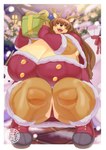 anthro antlers big_breasts boots breasts brown_body brown_fur brown_hair camel_toe christmas_clothing clothed clothing crouching female fingerless_gloves footwear fur gift gloves hair handwear holidays horn huge_breasts kemono logo long_hair multicolored_body multicolored_fur night outside panties shoes snow solo tan_body tan_fur text thick_thighs two_tone_body two_tone_fur underwear upskirt yellow_eyes sasanoha6011 christmas deer mammal new_world_deer reindeer absurd_res artist_logo hi_res japanese_text