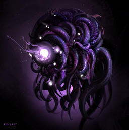 ambiguous_gender black_body glowing glowing_eyes glowing_particles not_furry purple_background purple_body simple_background solo tentacles ridiy arkane_studios microsoft prey_(2017) alien monster telepath_(prey) tentacle_creature typhon_(species) 2026 absurd_res digital_media_(artwork) hi_res portrait tagme