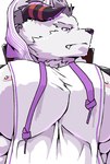 anthro clothing fur hoodie horn male muscular muscular_anthro muscular_male nipples pecs solo topwear white_body white_fur furries_tetras lifewonders tokyo_afterschool_summoners behemoth_(tas) monster hi_res